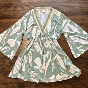 SURF GYPSY Long Sleeve Sage Leaf Mini Dress Medium